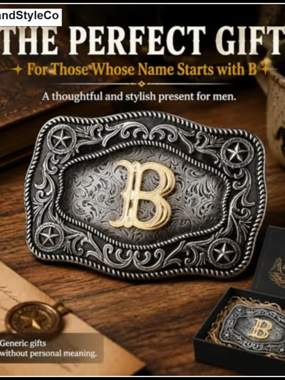 Western Initial Belt Buckle for Men & Women - Zinc Alloy, Quick Release,
